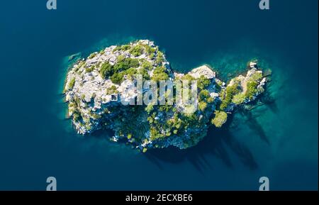 Drone view of the Fannette Island in Emerald Bay South Lake Tahoe California Stock Photo