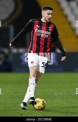 La Spezia, Italy. 13th Feb, 2021. La Spezia, Italy, Alberto Picco stadium, February 13, 2021, Alexis Saelemaekers of AC Milan in action during Spezia Calcio vs AC Milan - Italian football Serie A match Credit: Matteo Papini/LPS/ZUMA Wire/Alamy Live News Stock Photo