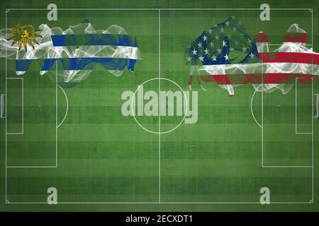 Uruguay vs United States Soccer Match, national colors, national flags, soccer field, football game, Competition concept, Copy space Stock Photo