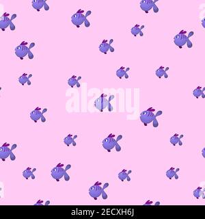 Seamless pattern with cute fish on pink background. Vector cartoon animals colorful illustration. Adorable character for cards, wallpaper, textile Stock Vector