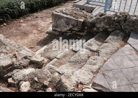 Roman archaeological park - Finca del secretario, flight of steps discovered in 1987 during the widening works of the road, Fuengirola, Malaga, Spain. Stock Photo