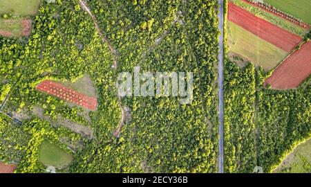 Drone view of the countryside cultivated lands in Pula Croatia Stock Photo