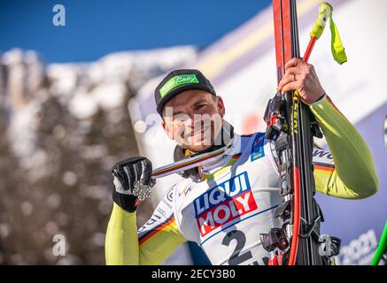 Cortina, Italy. 14th Feb, 2021. 14 February 2021, Italy, Cortina d'Ampezzo: Alpine skiing: World Championships, downhill, men: Andreas Sander of the DSV from Germany wins the silver medal. Photo: Michael Kappeler/dpa Credit: dpa picture alliance/Alamy Live News Stock Photo