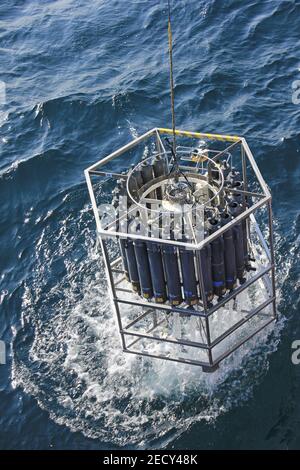CTD Rosette for sampling water Conductivity, Temperature, Depth Stock Photo