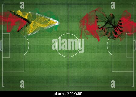 Guyana vs Albania Soccer Match, national colors, national flags, soccer field, football game, Competition concept, Copy space Stock Photo