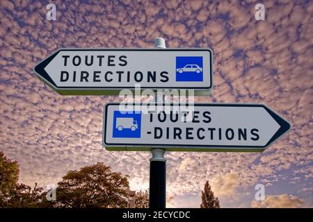 French 'Toutes Directions' double signpost. Stock Photo