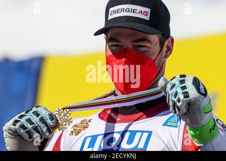 KRIECHMAYR Vincent AUT gold medal in Cortina d'Ampezzo men's downhill during 2021 FIS Alpine World SKI Championships - Downhill - Men, alpine ski race in Cortina (BL), Italy, February 14 2021 Stock Photo