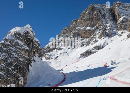 A sight of Vertigine the slope of the Men's Downhill during 2021 FIS Alpine World SKI Championships - Downhill - Men, alpine ski race in Cortina (BL), Italy, February 14 2021 Stock Photo