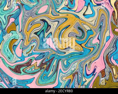 Blue yellow digital marbling. Abstract marbled backdrop. Holographic abstract pattern. Tribal palette mesh background. Natural marbling texture for tr Stock Photo