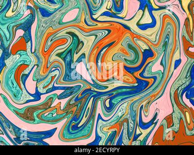 Blue yellow digital marbling. Abstract marbled backdrop. Holographic abstract pattern. Summer palette mesh background. Native marbling texture for tre Stock Photo
