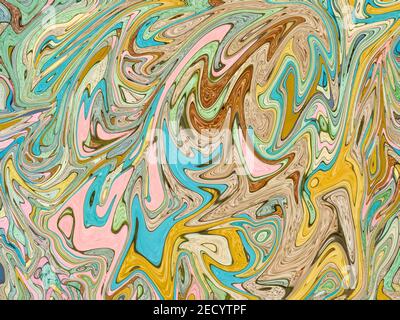 Warm beige yellow digital marbling. Textured marbled backdrop. Holographic abstract pattern. Colorful mesh background. Natural marbling texture for tr Stock Photo