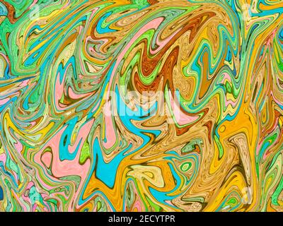 Green yellow marbled background. Bright digital marbling backdrop. Holographic abstract pattern. Colorful mesh template. Natural marbling texture for Stock Photo