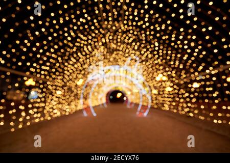 Abstract blurred background of outdoors garland in christmas Stock Photo