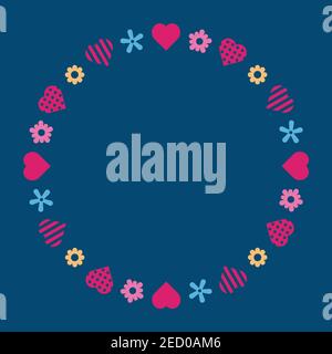 Round frame with hearts and flowers. Valentine's Day Design. Vector EPS 10. Stock Vector