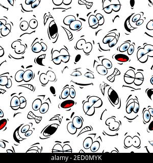 Emoticons pattern of human face emotions. Vector seamless pattern of cartoon human face with mood expression smiling, bored, winking, happy, surprised Stock Vector