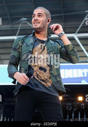 London, UK, 9th June 2012. Max George of The Wanted performs on stage at Capital Summertime Ball at Wembley Stadium London. Stock Photo