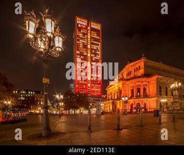 The Old Opera House and the Opera Tower, Orange Day, International Day for the Elimination of Violence against Women and Girls, Opernplatz, Frankfurt Stock Photo