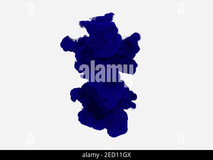 Dark blue smoke on white background. Ink blot dissolve in water. Blue cloud floating. Abstract design element with 3D effect. Acrylic paint splash iso Stock Photo