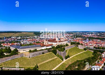 Aerial view, fortress Marienberg with old town, Wuerzburg, Lower Franconia, Franconia, Bavaria, Germany Stock Photo