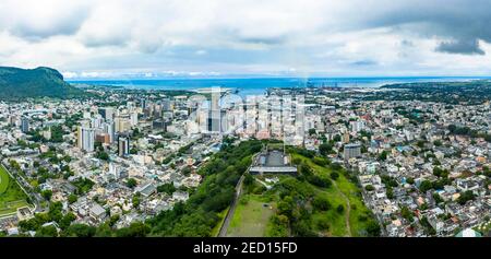 Aerial view, city view Port Louis with harbour, old town and financial district, Mauritius Stock Photo