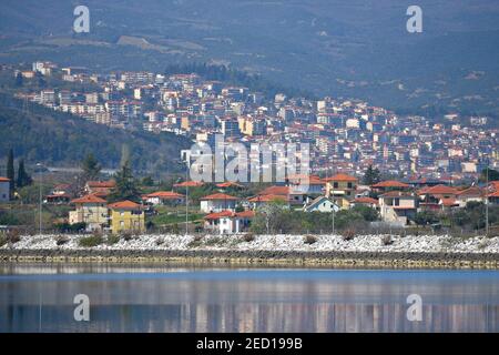 Landscape with panoramic view of Veroia, a historic town of Central Macedonia in Greece. Stock Photo