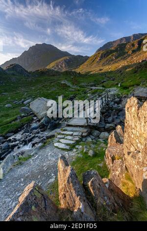 Tryfan mountain at sunrise, Snowdonia, North Wales Stock Photo