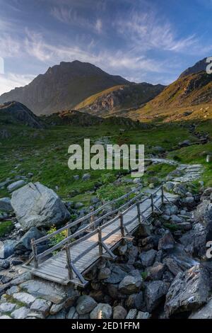 Tryfan mountain at sunrise, Snowdonia, North Wales Stock Photo