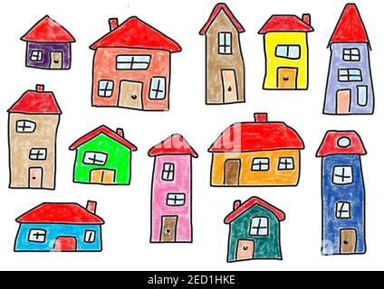 Photo Of Colorful Drawing: Three Ugly Orange Houses Stock Photo, Picture  and Royalty Free Image. Image 140725330.