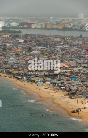 Overlook over the shantytown of West Point, Monrovia, Liberia Stock Photo