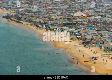 Overlook over the shantytown of West Point, Monrovia, Liberia Stock Photo