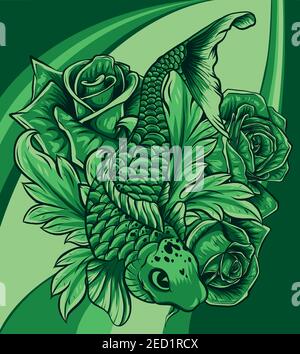 koi fish with flower colored background vector Stock Vector