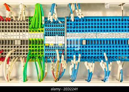 Close-up wiring connectors or terminal block for industrial electronic ...