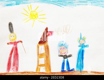 https://l450v.alamy.com/450v/2ed23d8/naive-illustration-child-drawing-family-standing-in-front-of-a-house-austria-2ed23d8.jpg