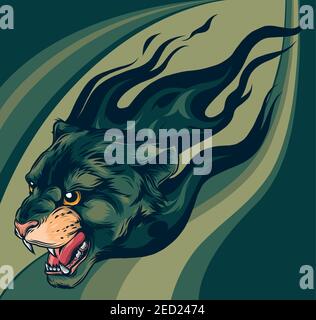 head Jaguar with Flame Tattoo vector illustration Stock Vector