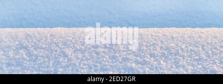 White snow border texture with selective focus. Long panoramic texture and background Stock Photo