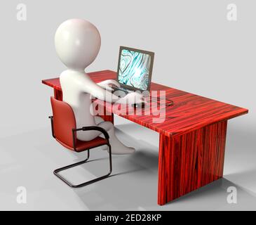 3d cartoon character using laptop computer - 3d rendering Stock Photo