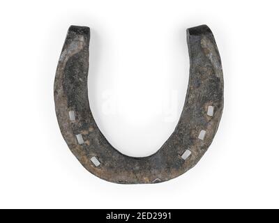Old iron horseshoe. Isolated on white, clipping path included Stock Photo