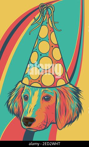 Pug Dog with a funny party whistle blowing. Stock Vector