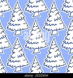 Christmas tree seamless pattern. Winter forest landscape with pine and fir tree, covered with snow on blue background. Christmas and New Year decor de Stock Vector