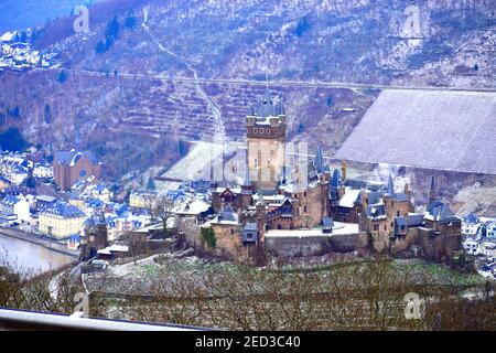 view to the Reichsburg above Cochem old town Stock Photo
