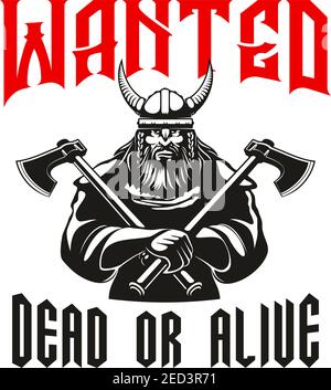 Warrior sign. Vector symbol of viking knight in horned helmet with crossed iron axes weapon Stock Vector