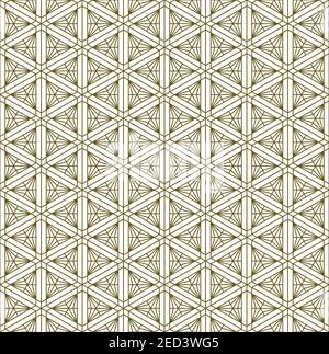 Japanese seamless Kumiko pattern in golden with average thin lines. Stock Vector