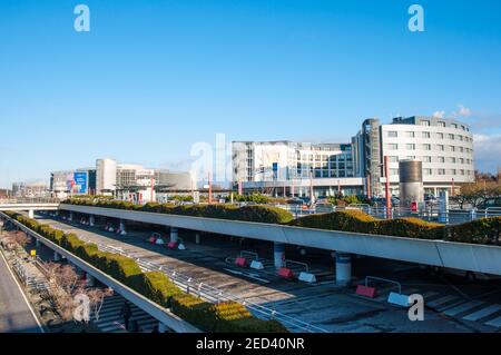 Hamburg Germany - December 17. 2017: Hotel Radison Blu and parking garage at Hamburg airport Stock Photo