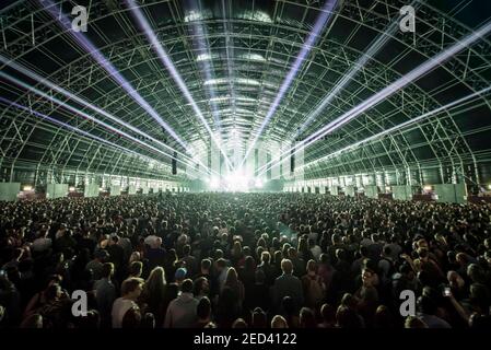 General view of the Barn stage during as Aphex Twin performs live at Field Day Festival 2017, Victoria Park, London.  Picture date: Saturday 3rd June 2017. Photo credit should read: © DavidJensen Stock Photo