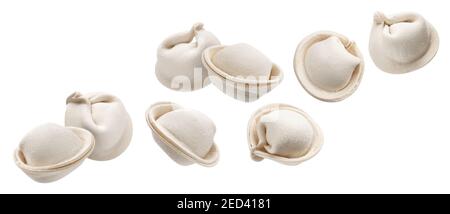 Raw dumplings, frozen russian pelmeni isolated on white background Stock Photo