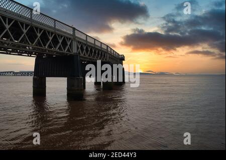 The Tay Bridge or Tay Rail Bridge, Dundee, Scotland Stock Photo