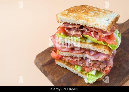 A BLT is a type of sandwich, named for the initials of its primary ingredients, bacon, lettuce and tomato Stock Photo