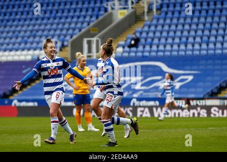 Reading, United Kingdom. 14th Feb, 2021. EDGWARE, ENGLAND - FEBRUARY 14: GOAL - Rachel Rowe of Reading FC Women scores during Barclays FA Women's Super League between Reading and Everton at Madejski Stadium, Reading UK on 14th February 2021 Credit: Action Foto Sport/Alamy Live News Stock Photo