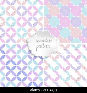 Set of 4 arabic arabesque seamless pattern with colorful circles. Holiday background collection. Design greeting card for Ramadan Kareem, Islamic Stock Vector