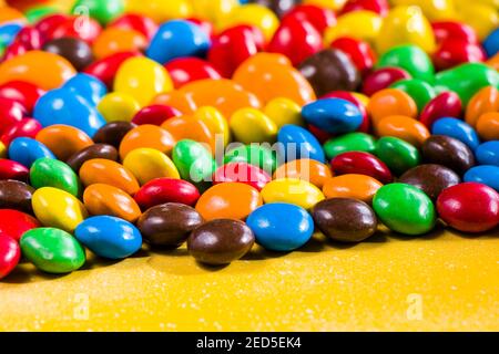 Close-up of a colorful m&m candy in a transparent bag